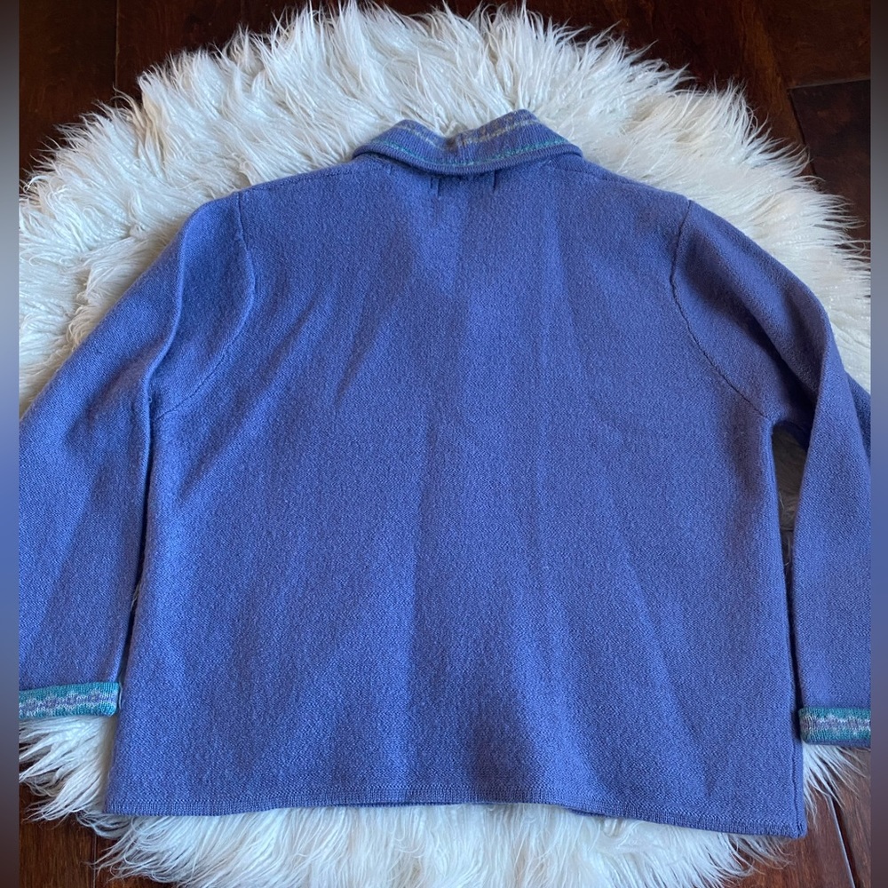 Jantzen 100% Wool Hand Embroidered Shawl Cardigan, Color Periwinkle, Size L - Picture 2 of 11